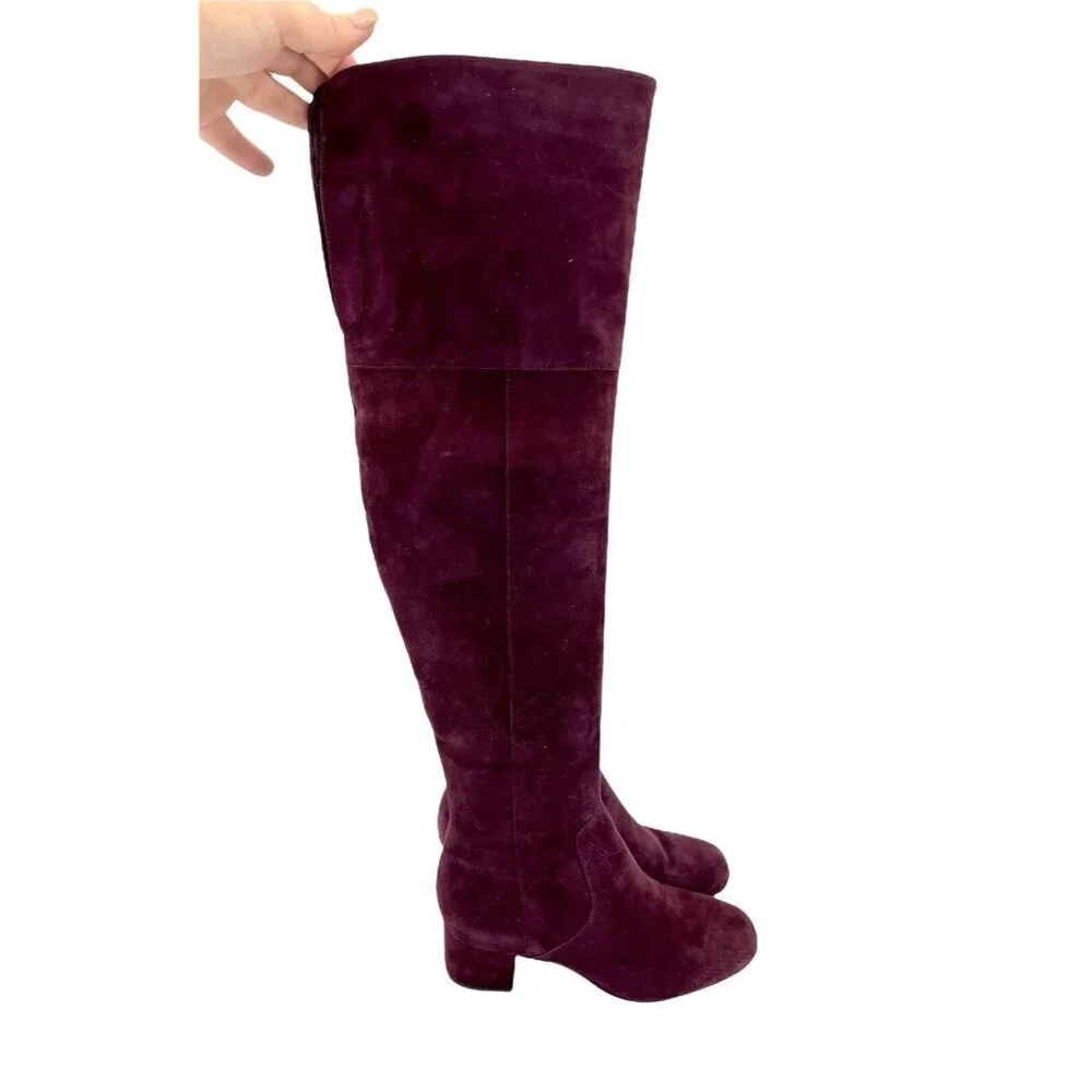Sam Edelman Boots Elina Suede Leather Over Knee Boots Burgundy Sz 6 New